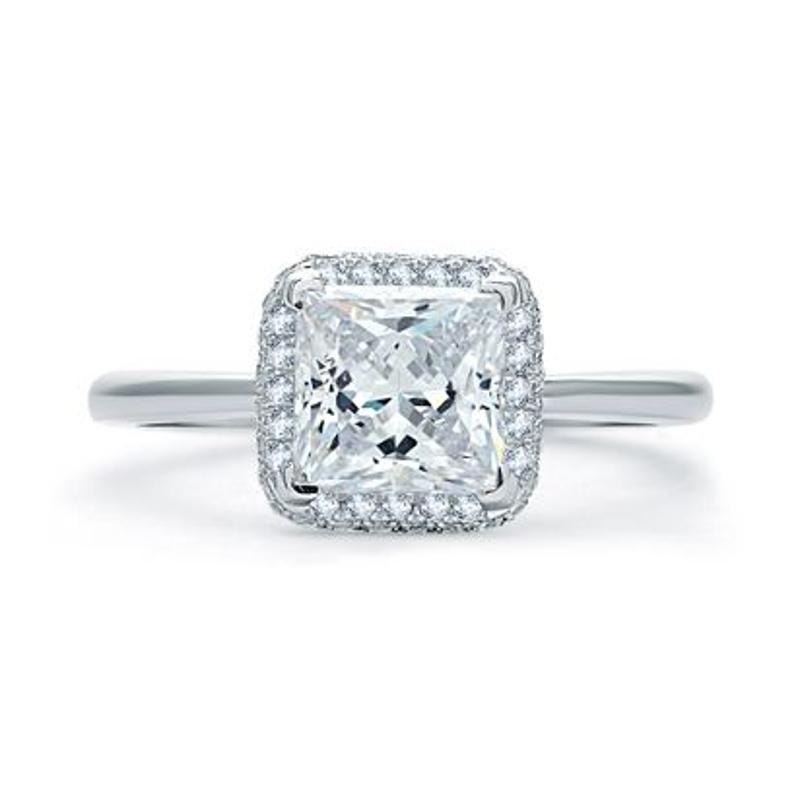 A.Jaffe Quilts Pave Princess Cut Halo Engagement Ring