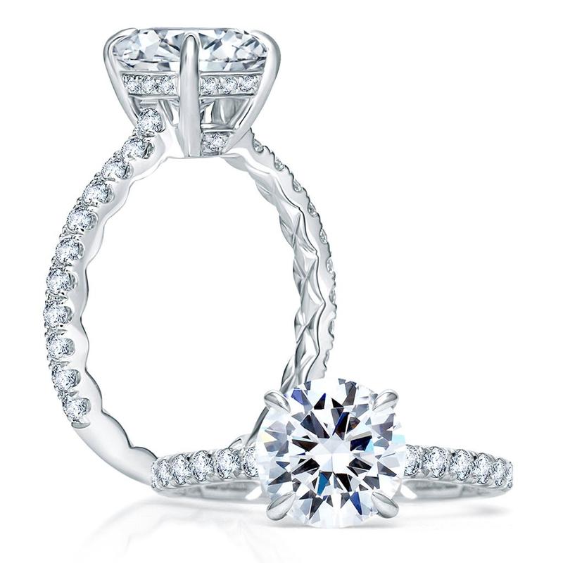 A.Jaffe Quilts French Pave Round Diamond Center Engagement Ring