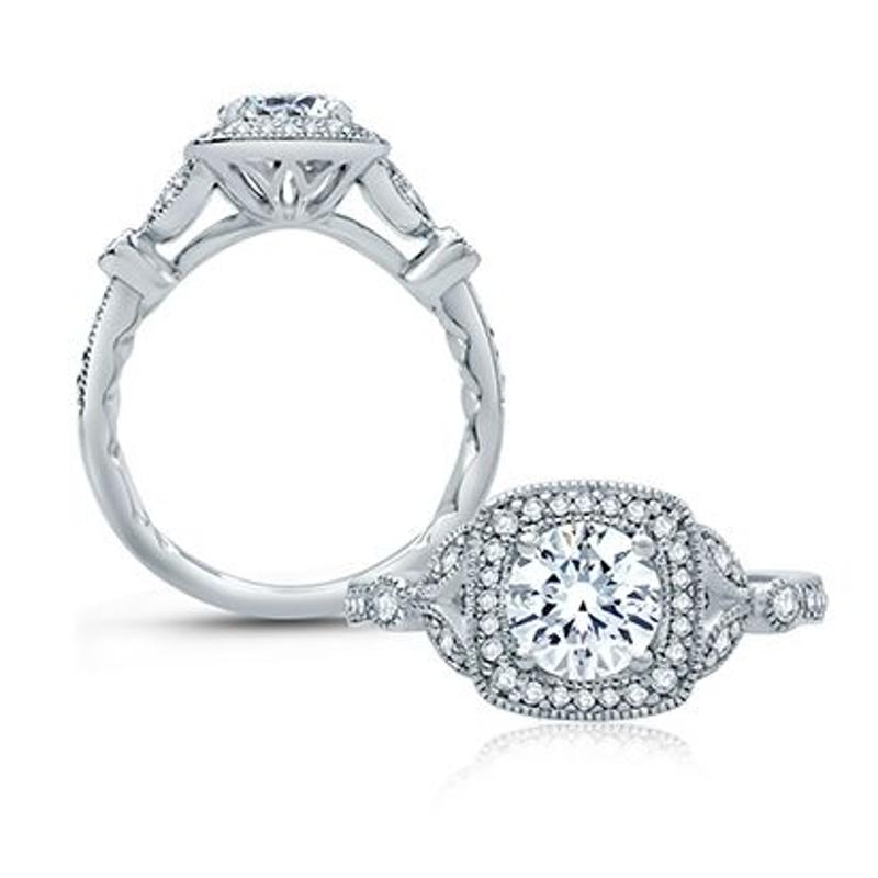 A.Jaffe Floral Inspired Modern Vintage Halo Engagement Ring