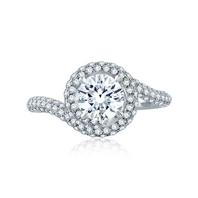 A.Jaffe Four Prong Round Wave-Inspired Full Pave Engagement Ring
