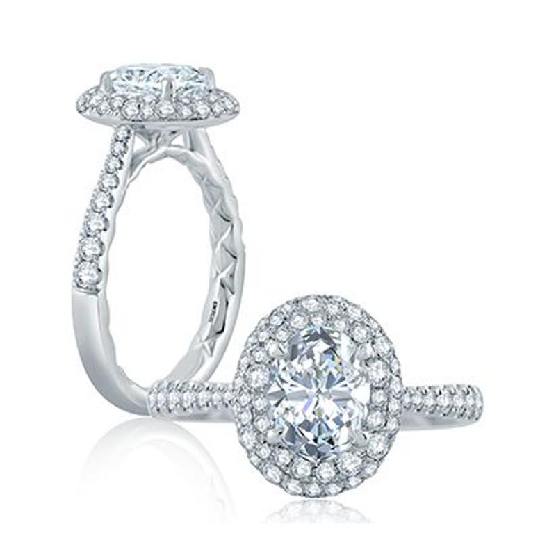 A.Jaffe Scattered Diamond Oval Halo Engagement Ring