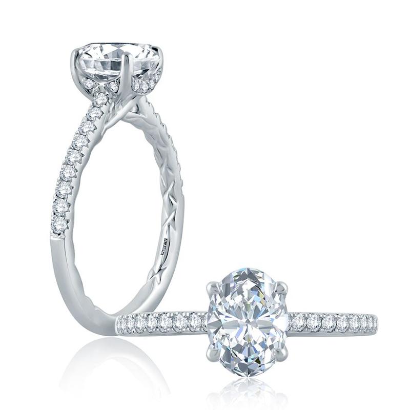 A.Jaffe Quilt Oval Center Draped Gallery Solitaire Engagement Ring