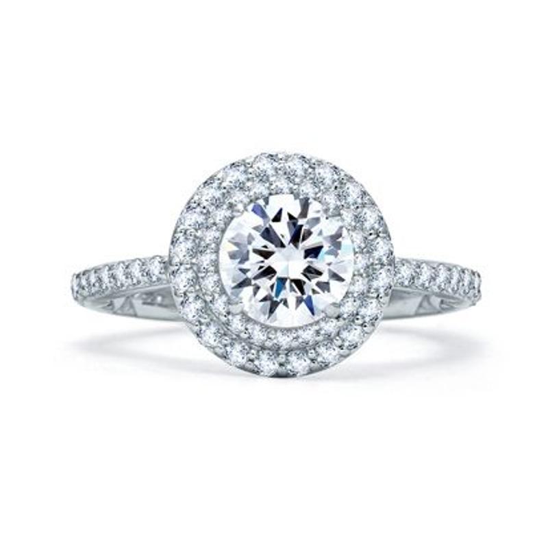 A.Jaffe Round Double Halo Quilts Engagement Ring