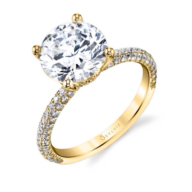 Sylvie Round Cut 3 Carat Classic Pave Engagement Ring - Jayla