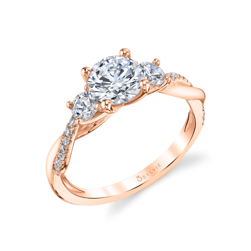 Sylvie Round Cut Three Stone Spiral Engagement Ring - Evangeline