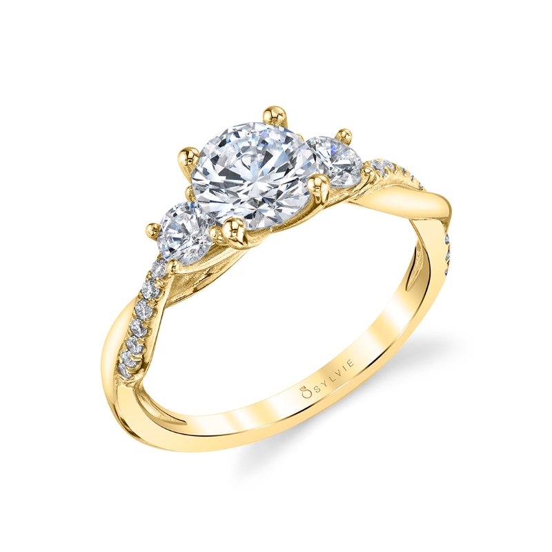 Sylvie Round Cut Three Stone Spiral Engagement Ring - Evangeline