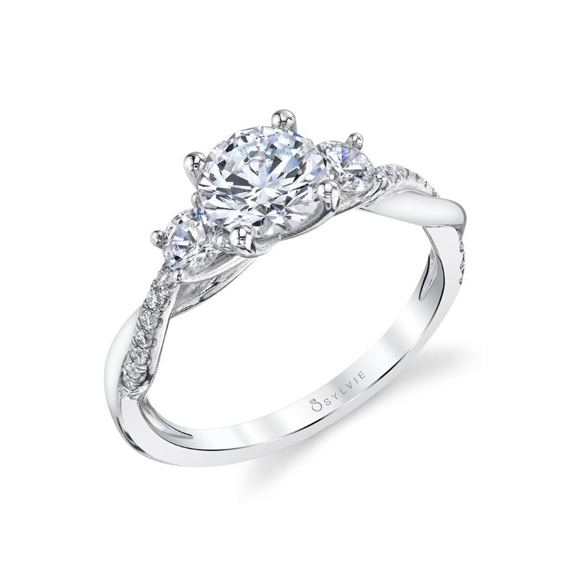 Sylvie Round Cut Three Stone Spiral Engagement Ring - Evangeline