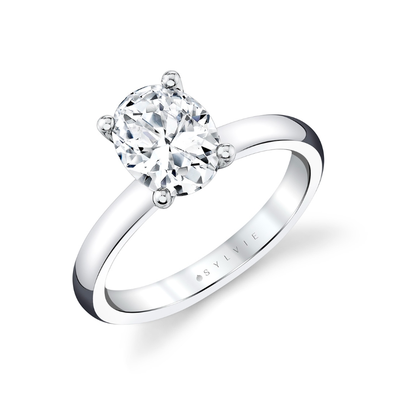 Sylvie Oval Cut Wide Band Solitaire Engagement Ring - Demitra