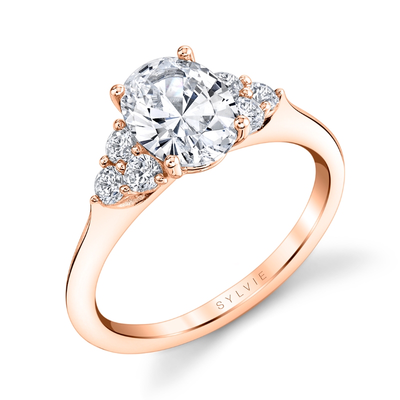 Sylvie Oval Cut Engagement Ring With Side Stone Clusters - Skylar