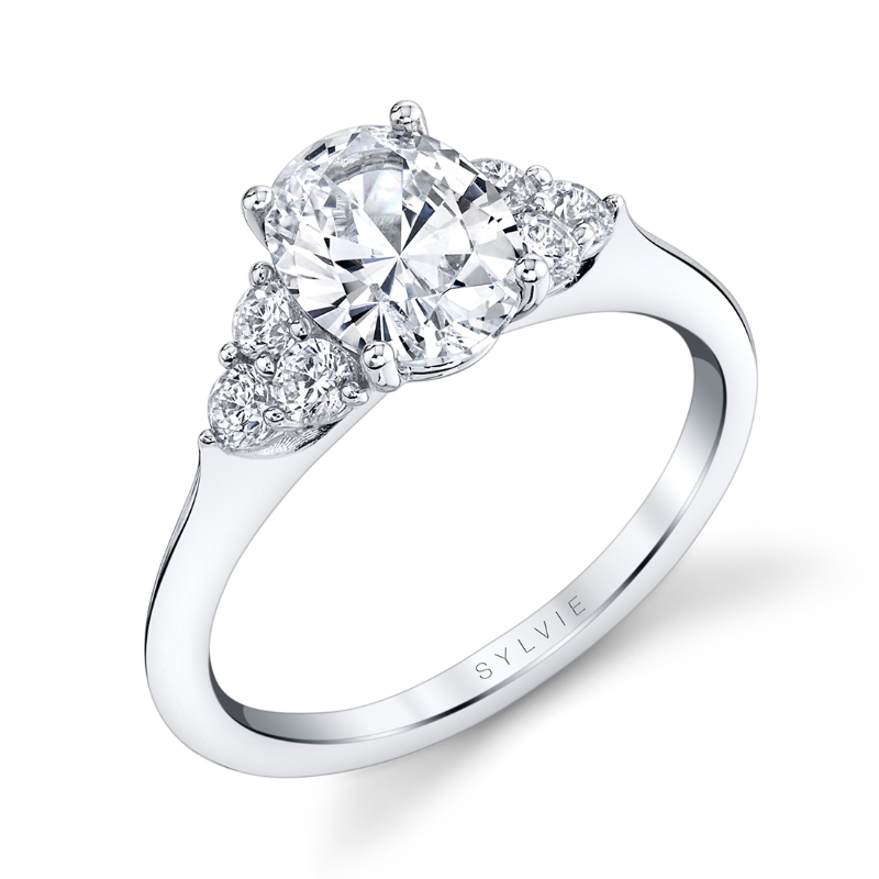 Sylvie Oval Cut Engagement Ring With Side Stone Clusters - Skylar