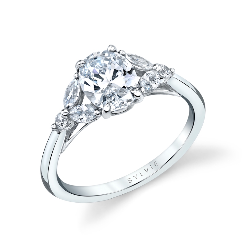 Sylvie Oval Cut Unique Three Stone Engagement Ring - Alina