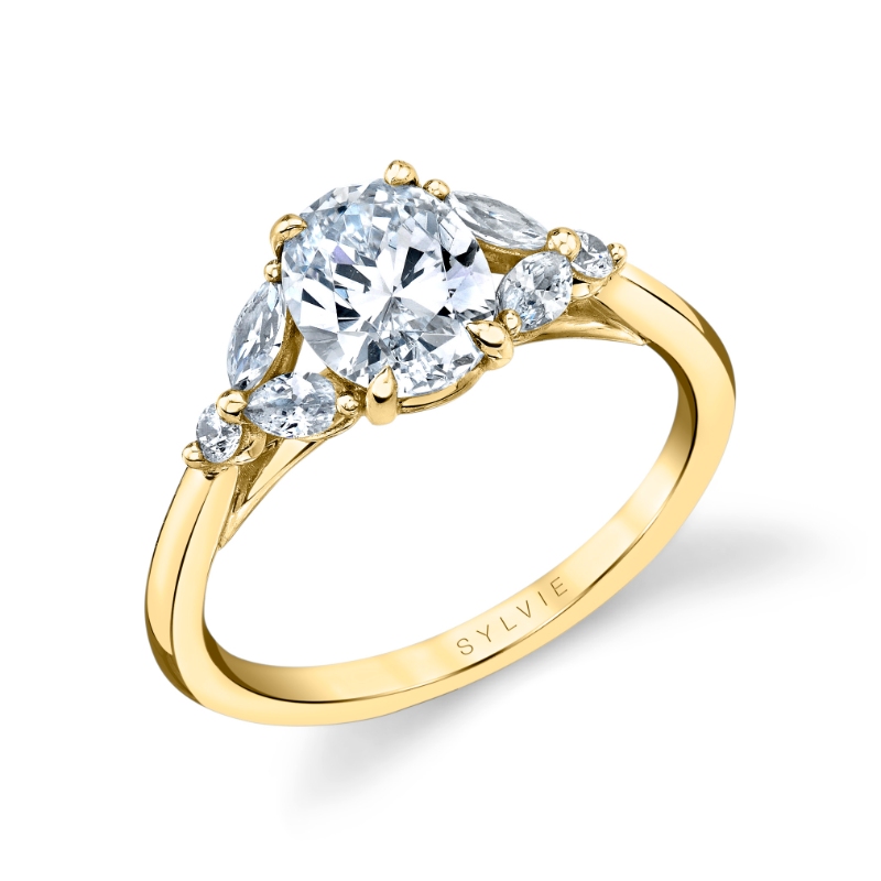 Sylvie Oval Cut Unique Three Stone Engagement Ring - Alina