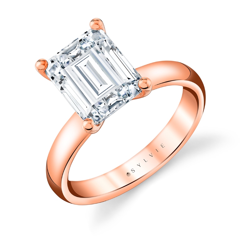 Sylvie Emerald Cut Wide Band Solitaire Engagement Ring - Mila