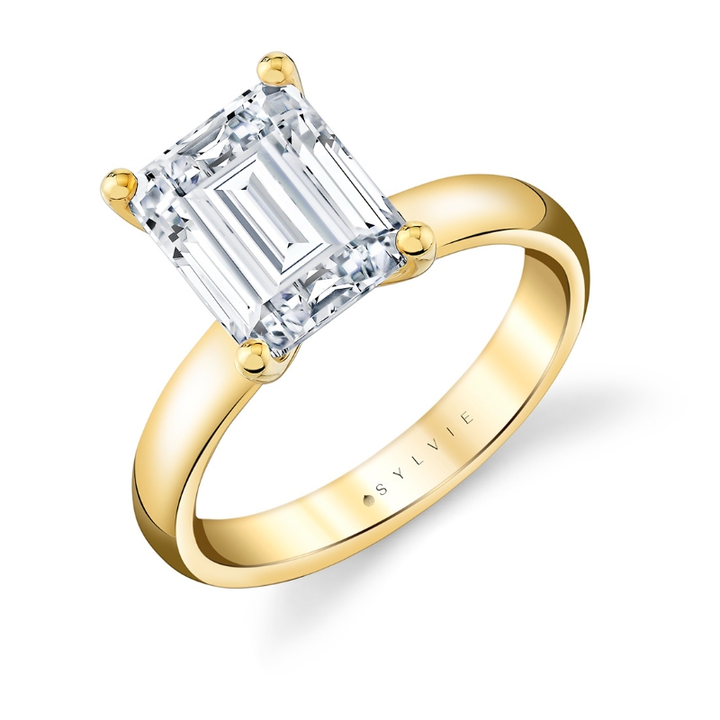 Sylvie Emerald Cut Wide Band Solitaire Engagement Ring - Mila