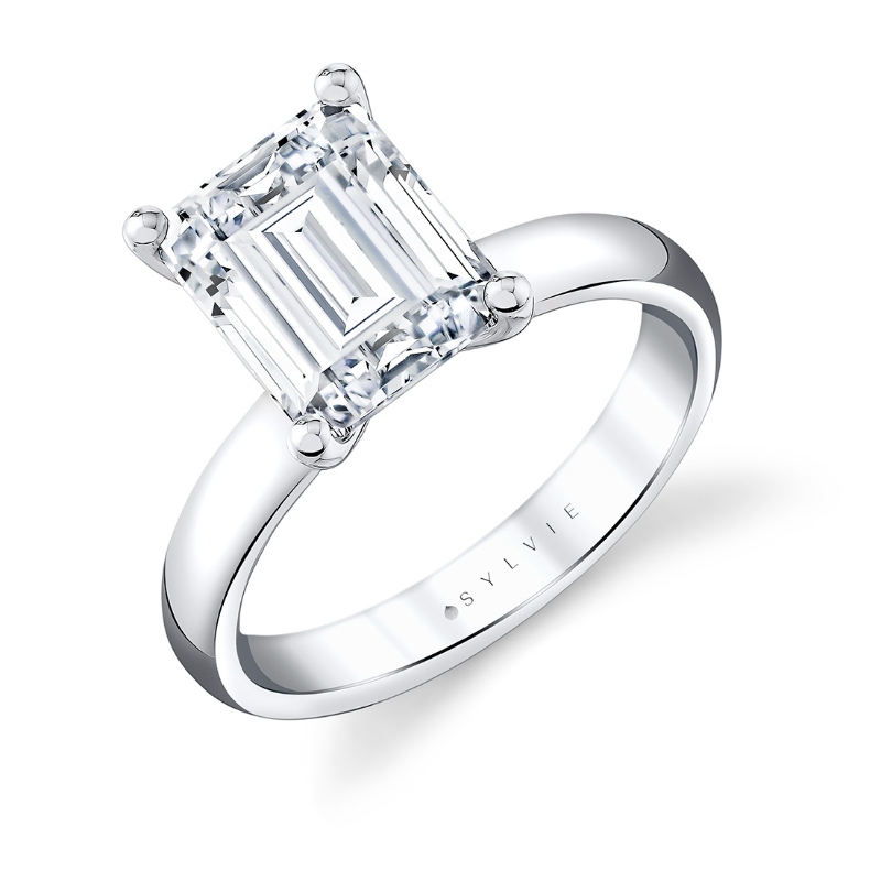 Sylvie Emerald Cut Wide Band Solitaire Engagement Ring - Mila