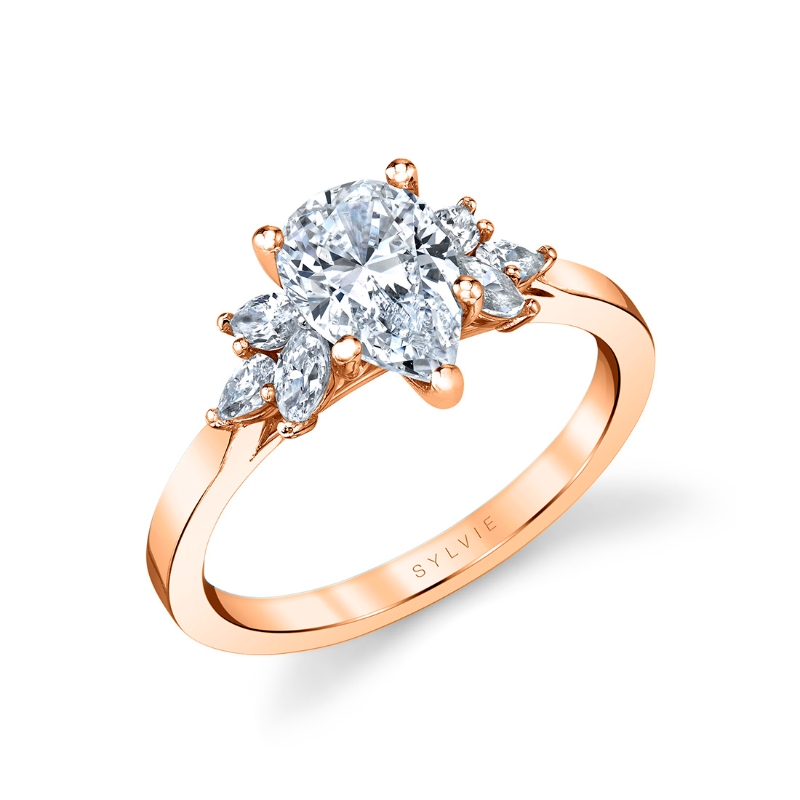 Sylvie Pear Cut Multi Side Stone Engagement Ring - Darby