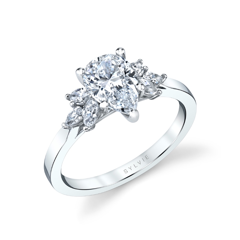 Sylvie Pear Cut Multi Side Stone Engagement Ring - Darby