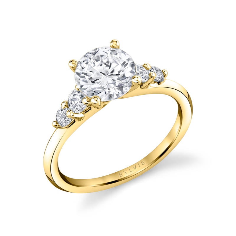 Sylvie Round Cut Multi Side Stone Engagement Ring - Daria