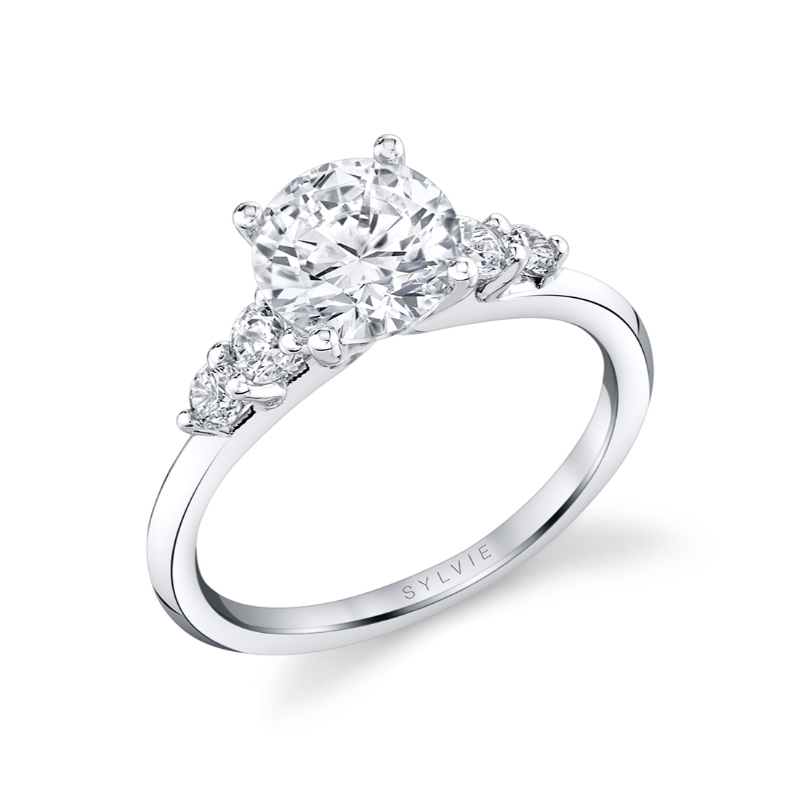 Sylvie Round Cut Multi Side Stone Engagement Ring - Daria