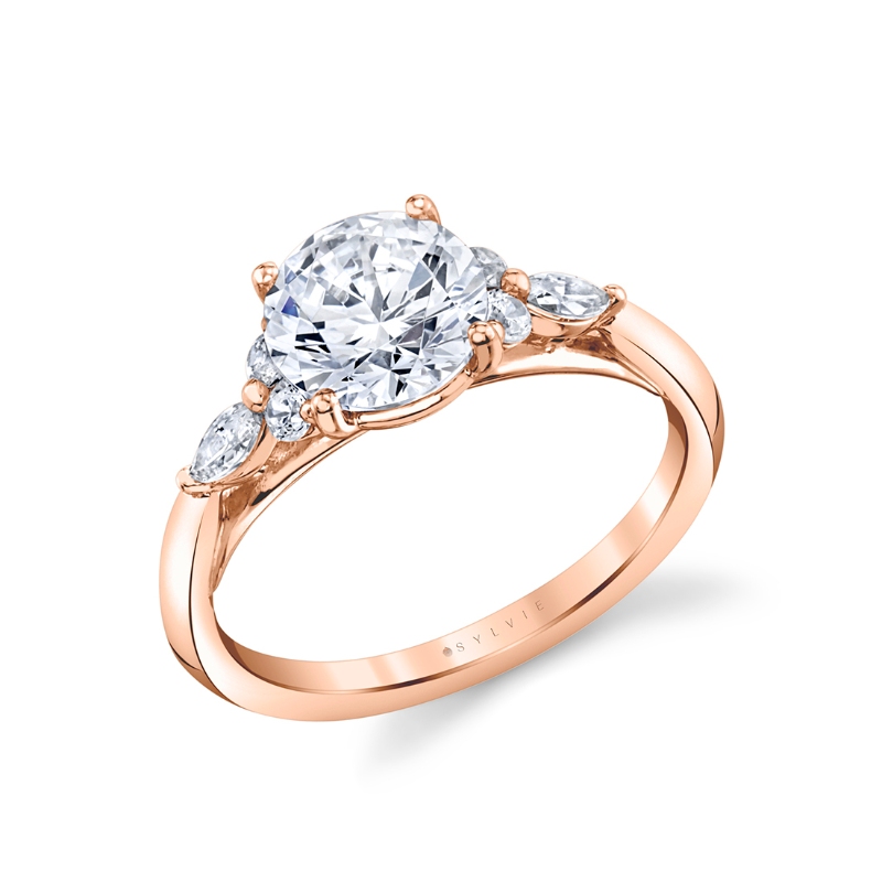 Sylvie Round Cut Multi Side Stone Engagement Ring - Linnea
