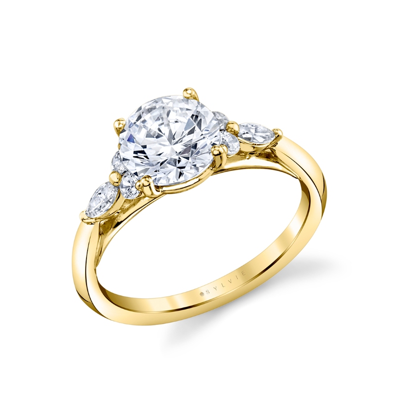 Sylvie Round Cut Multi Side Stone Engagement Ring - Linnea