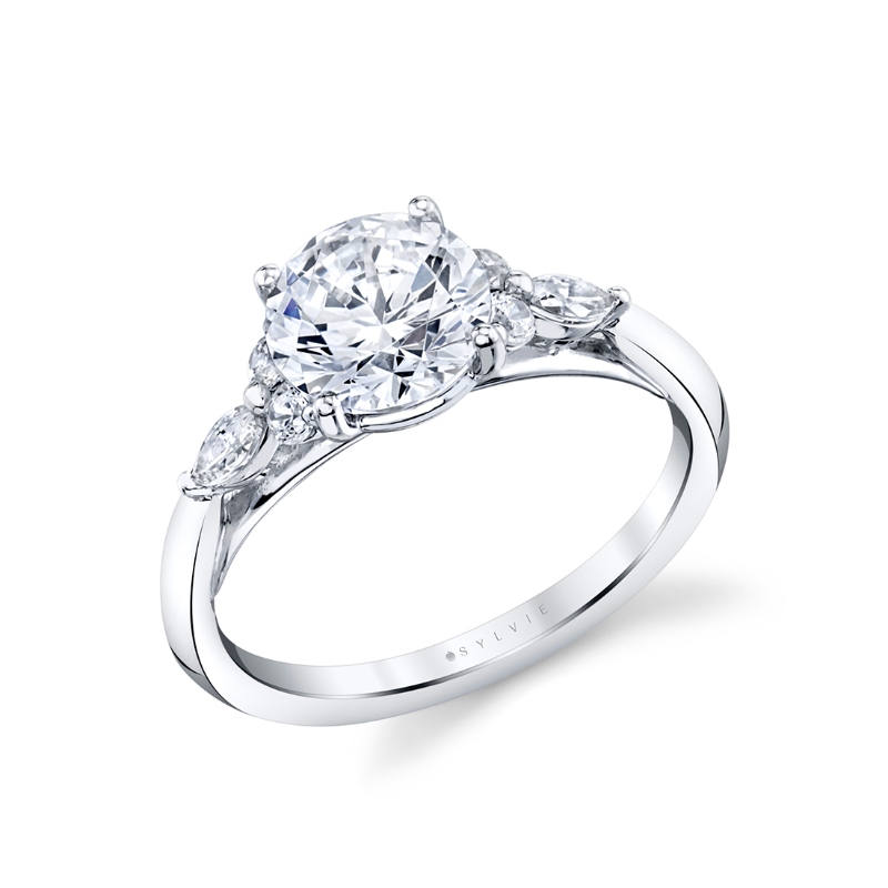 Sylvie Round Cut Multi Side Stone Engagement Ring - Linnea