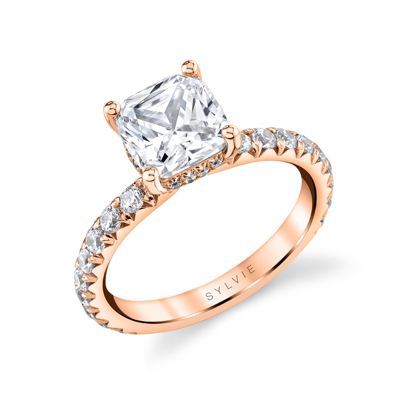 Sylvie Cushion Cut Classic Wide Band Engagement Ring - Malencia