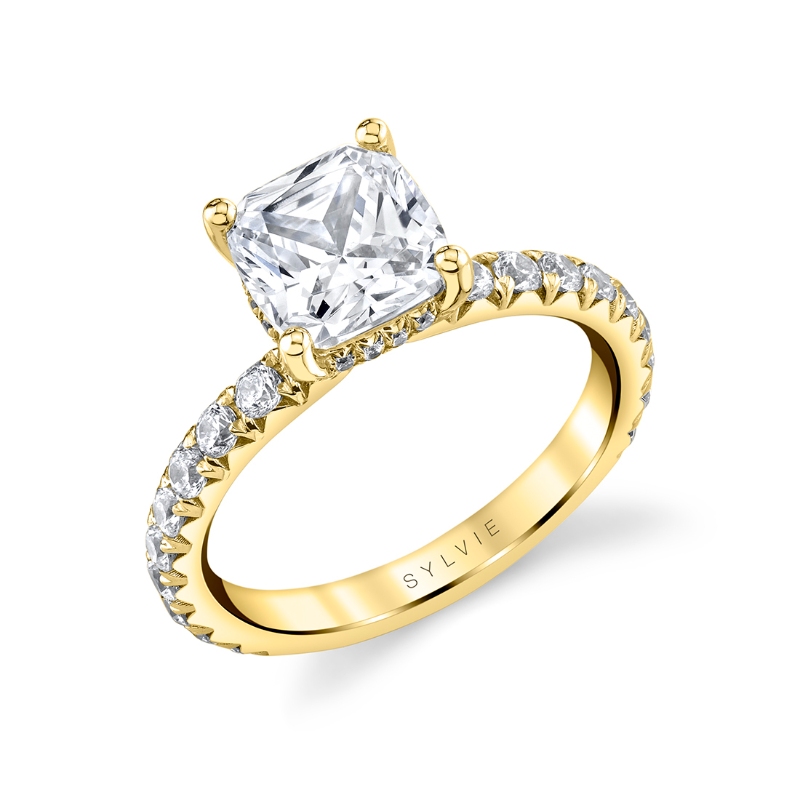 Sylvie Cushion Cut Classic Wide Band Engagement Ring - Malencia