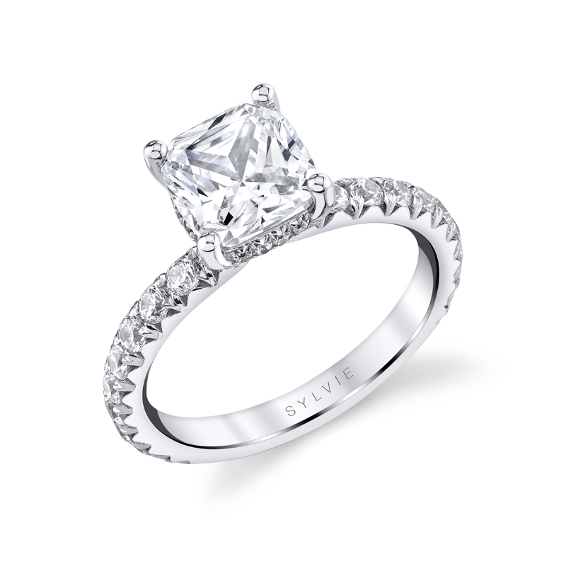 Sylvie Cushion Cut Classic Wide Band Engagement Ring - Malencia