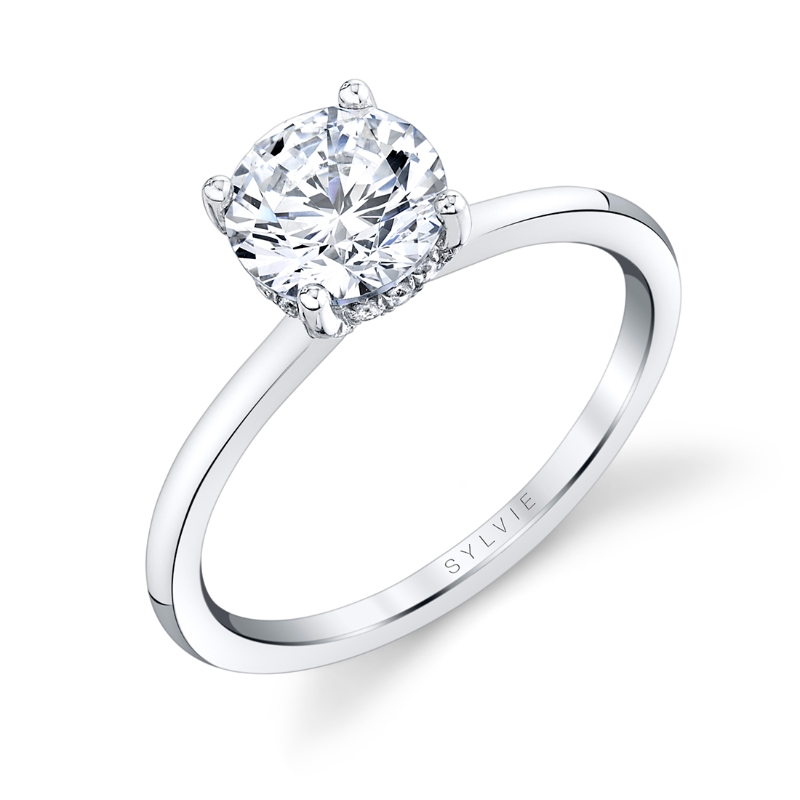 Sylvie Round Cut Hidden Halo Engagement Ring - Melany