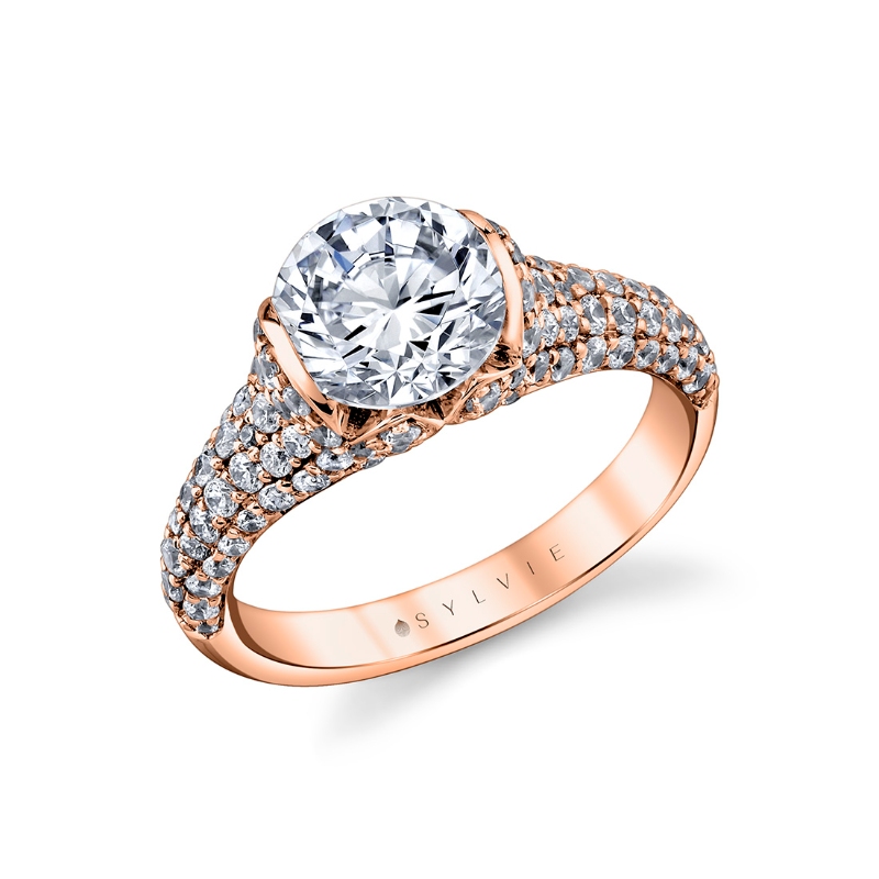 Sylvie Shell Auranova Bloom Half Bezel Pave Engagement Ring - Elowen