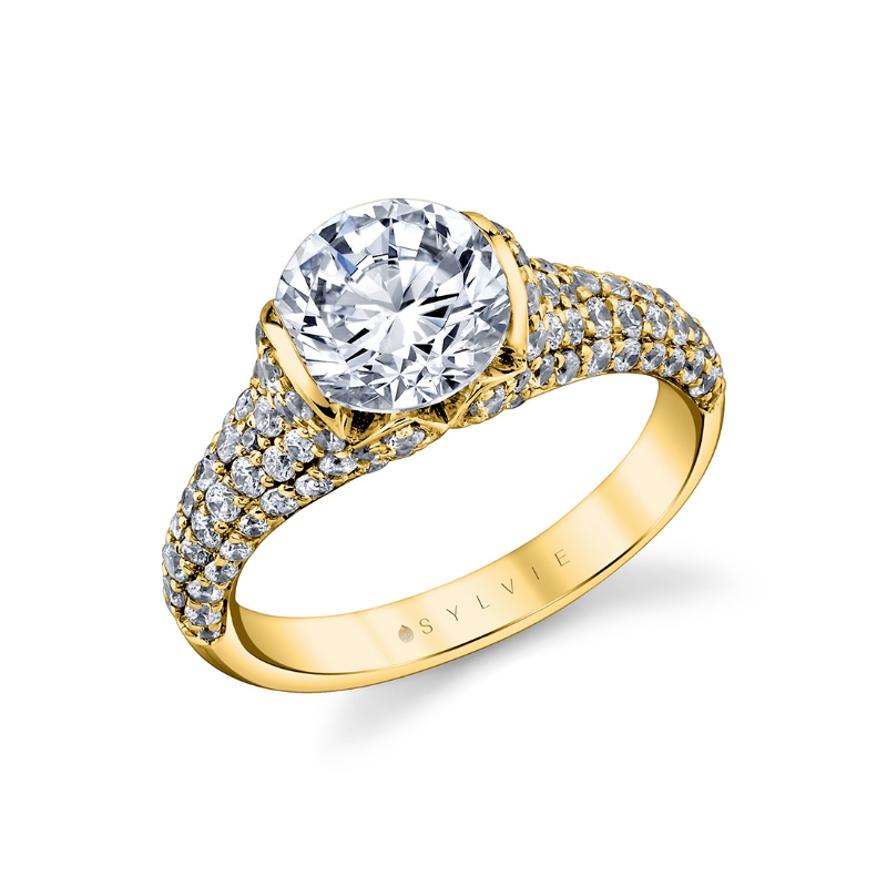 Sylvie Shell Auranova Bloom Half Bezel Pave Engagement Ring - Elowen
