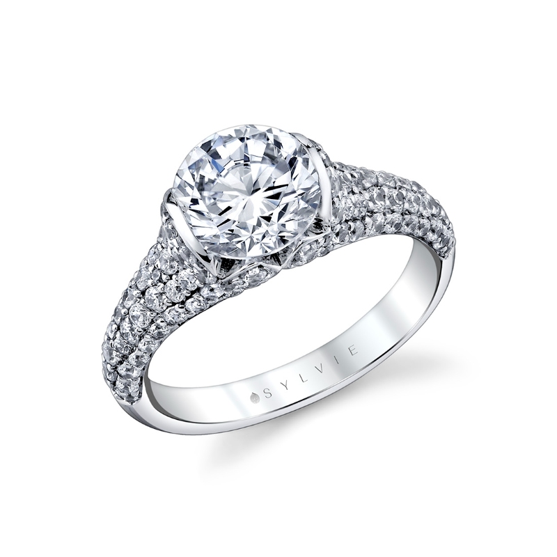 Sylvie Shell Auranova Bloom Half Bezel Pave Engagement Ring - Elowen