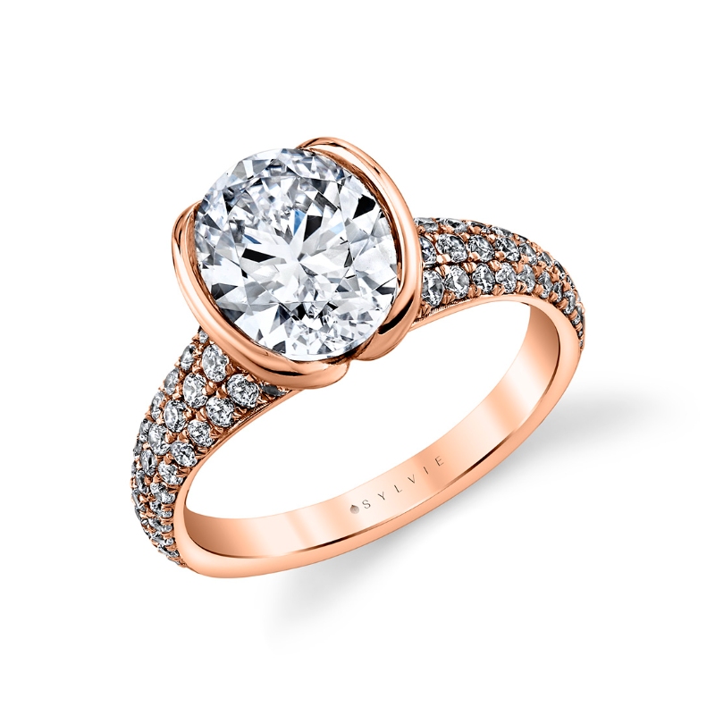 Sylvie Shell Auranova Half Bezel Pave Engagement Ring with Shell Tip Silhouettes - Mariselle