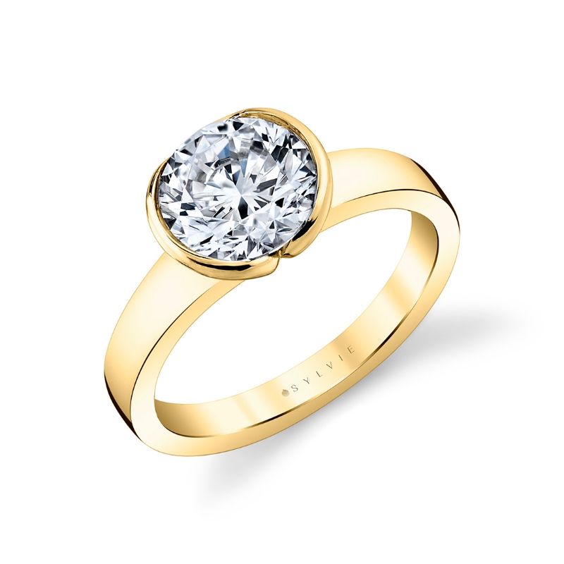 Sylvie Shell Auranova Vista Half Bezel Solitaire Engagement Ring - Jaci