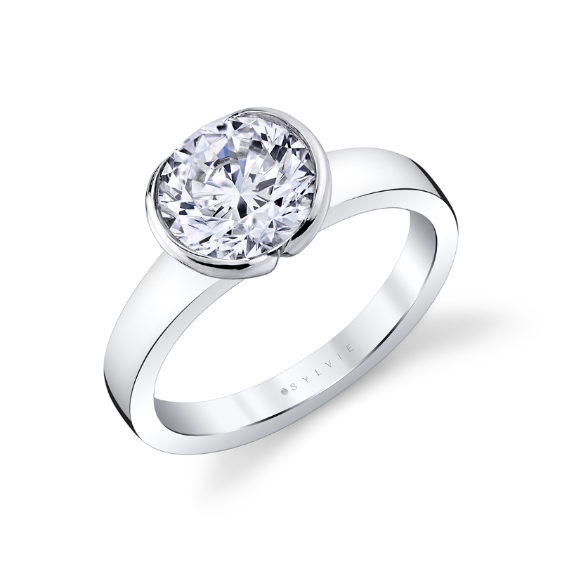 Sylvie Shell Auranova Vista Half Bezel Solitaire Engagement Ring - Jaci