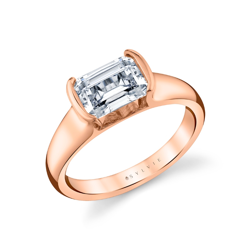 Sylvie Shell Auranova East to West Half Bezel Solitaire Engagement Ring - Hollyn