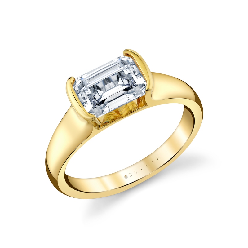 Sylvie Shell Auranova East to West Half Bezel Solitaire Engagement Ring - Hollyn