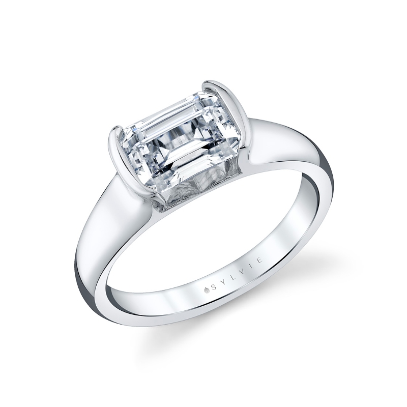 Sylvie Shell Auranova East to West Half Bezel Solitaire Engagement Ring - Hollyn