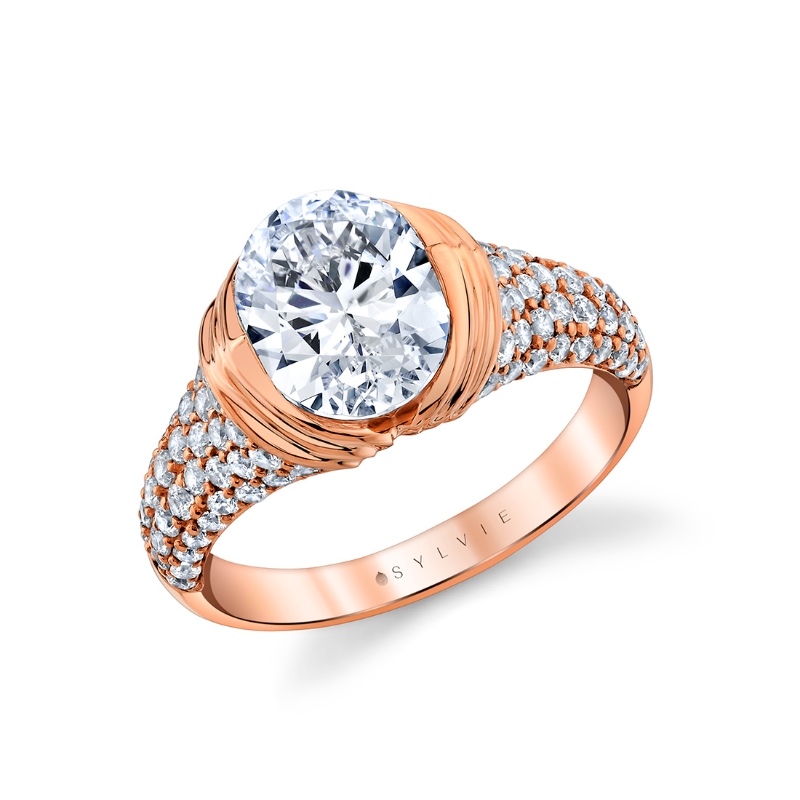 Sylvie Shell Auranova Shell Tip Cascade Half Bezel Pave Engagement Ring - Indya