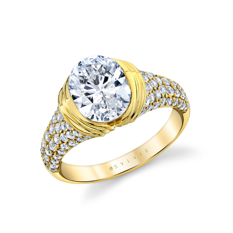 Sylvie Shell Auranova Shell Tip Cascade Half Bezel Pave Engagement Ring - Indya