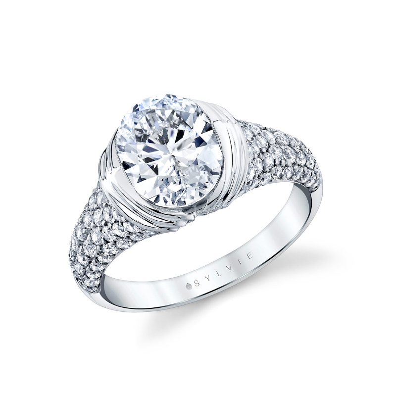 Sylvie Shell Auranova Shell Tip Cascade Half Bezel Pave Engagement Ring - Indya