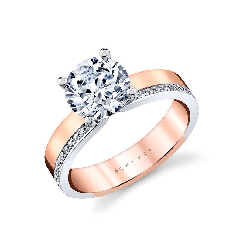 Sylvie Auravie Flush Set Diamond Two Tone Engagement Ring - Oriana