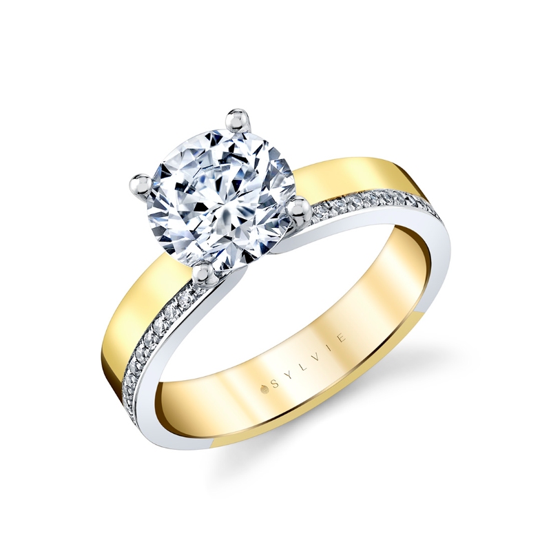 Sylvie Auravie Flush Set Diamond Two Tone Engagement Ring - Oriana
