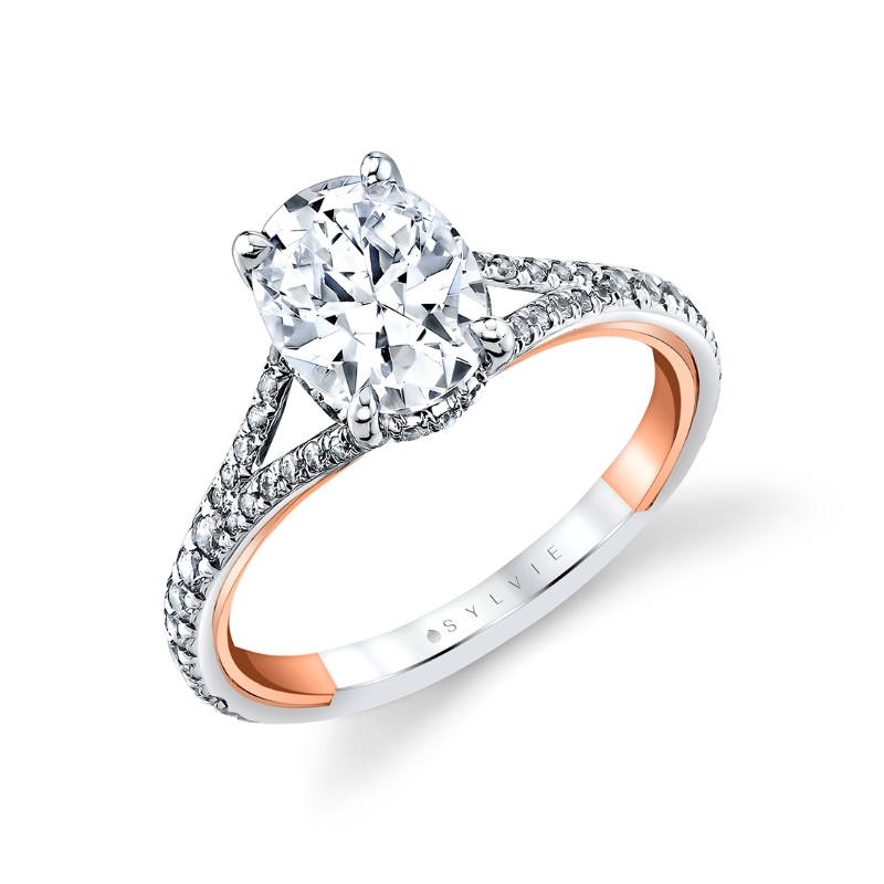 Sylvie Iconelle Two Tone Shell Taper Hidden Halo Engagement Ring - Whitney