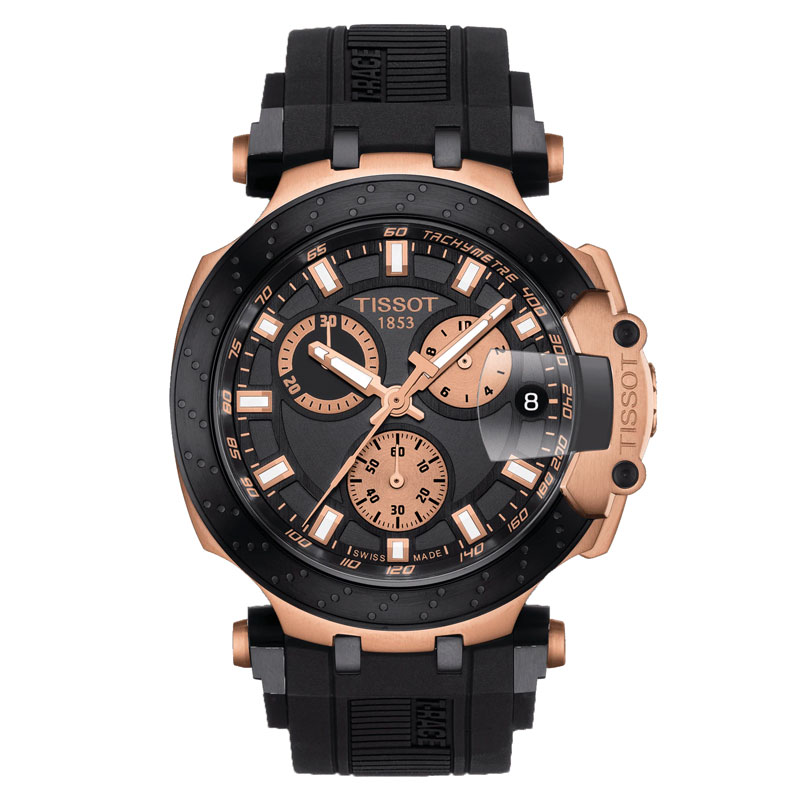 Tissot T-Race Cycling Caixa masculina de aço inoxidável 316L com revestimento PVD preto e ouro
