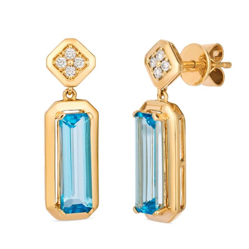Le Vian&reg; Earrings featuring 3 1/8 cts. Ocean Blue Topaz&trade; , 1/10 cts. Vanilla Diamonds&reg; set in 14K Honey Gold&trade;