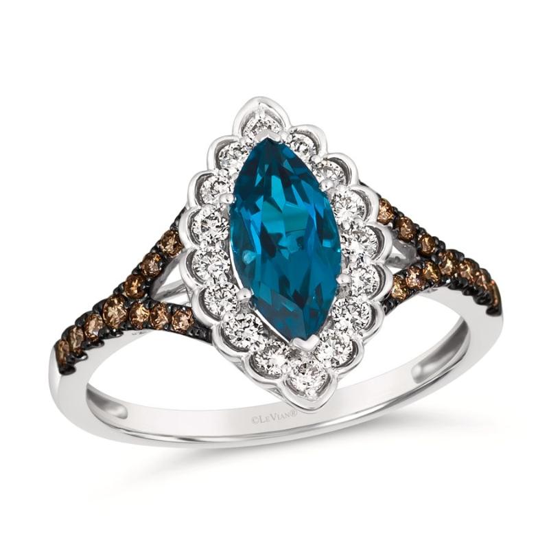 Le Vian&reg; Ring featuring 1 cts. Deep Sea Blue Topaz&trade; , 1/5 cts. Chocolate Diamonds&reg; , 1/4 cts. Nude Diamonds&trade; set in 14K Vanilla Gold&reg;