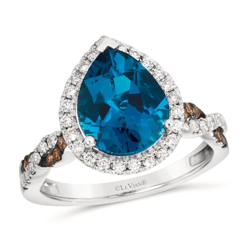 Le Vian&reg; Ring featuring 3 cts. Deep Sea Blue Topaz&trade; , 1/3 cts. Nude Diamonds&trade; , 1/10 cts. Chocolate Diamonds&reg; set in 14K Vanilla Gold&reg;