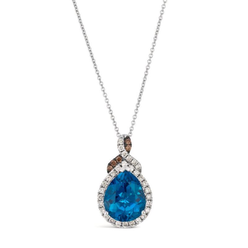 Le Vian&reg; Pendant featuring 3 cts. Deep Sea Blue Topaz&trade; , 1/4 cts. Nude Diamonds&trade; , 1/20 cts. Chocolate Diamonds&reg; set in 14K Vanilla Gold&reg;